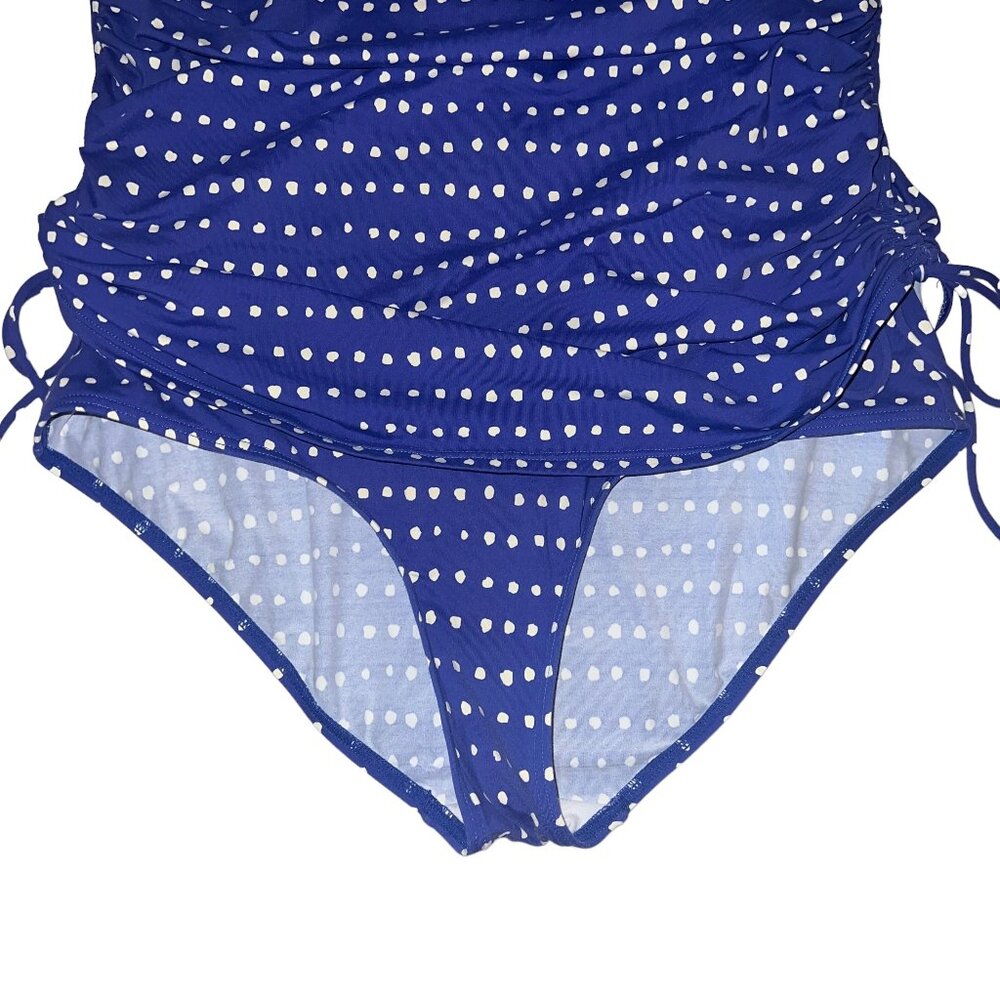 SO CUTE! JOULES Blue & White Dot One-Piece Ruched Swimsuit Size 10 - Picture 5 of 10